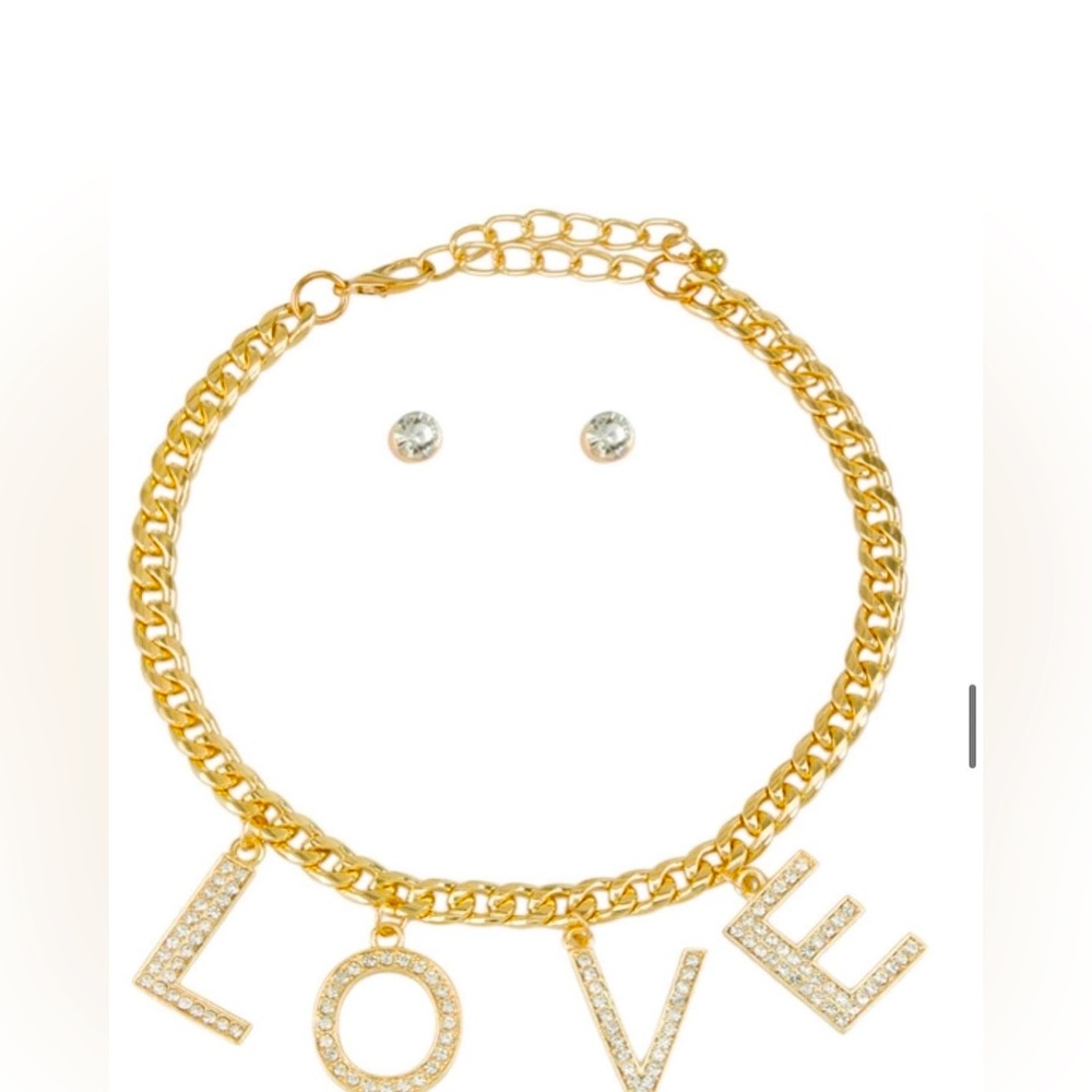 LOVE diamond choker with stud earrings